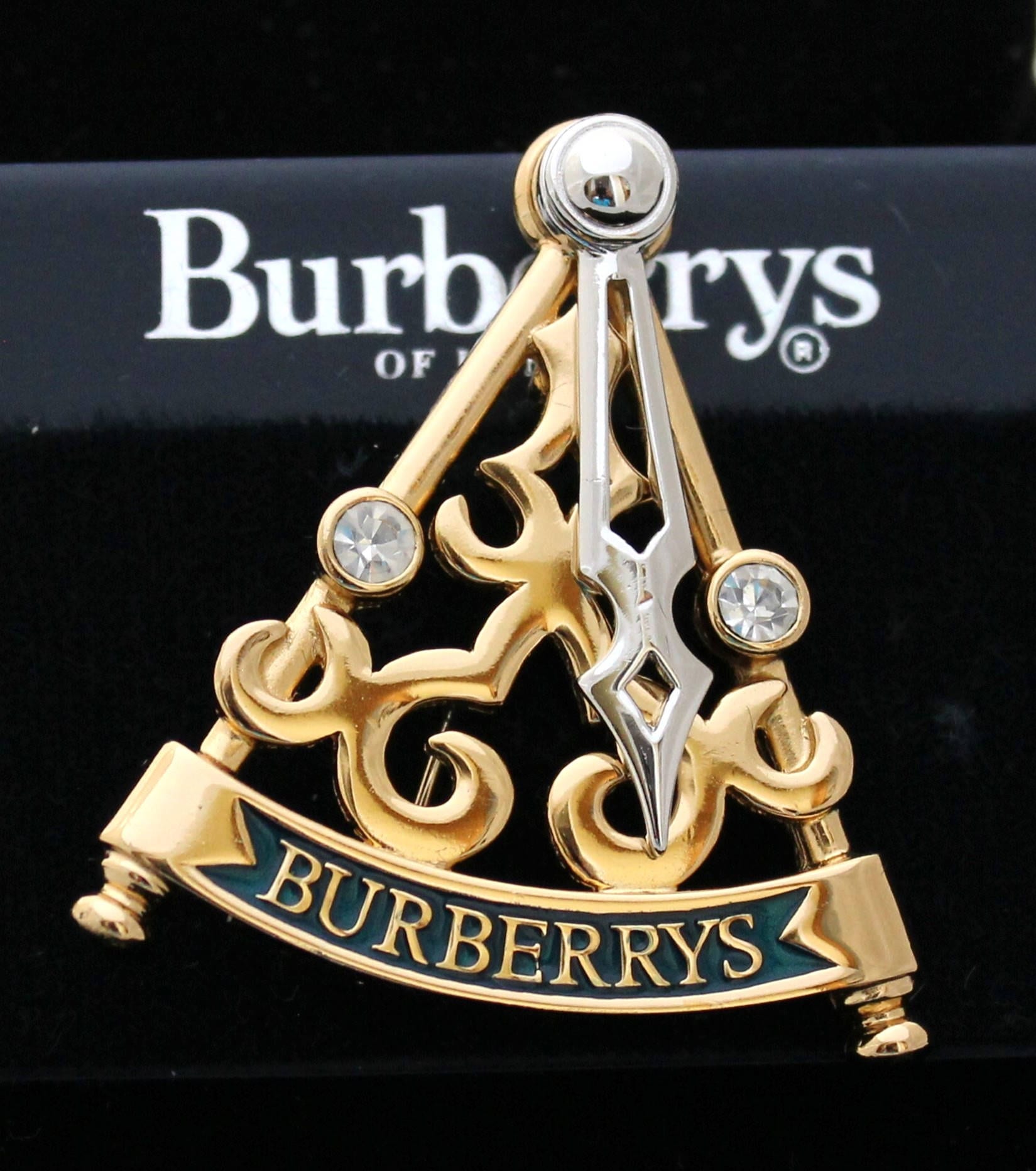 Burberrys of London Signed Pin Brooch Silver & Gold Plated Antique