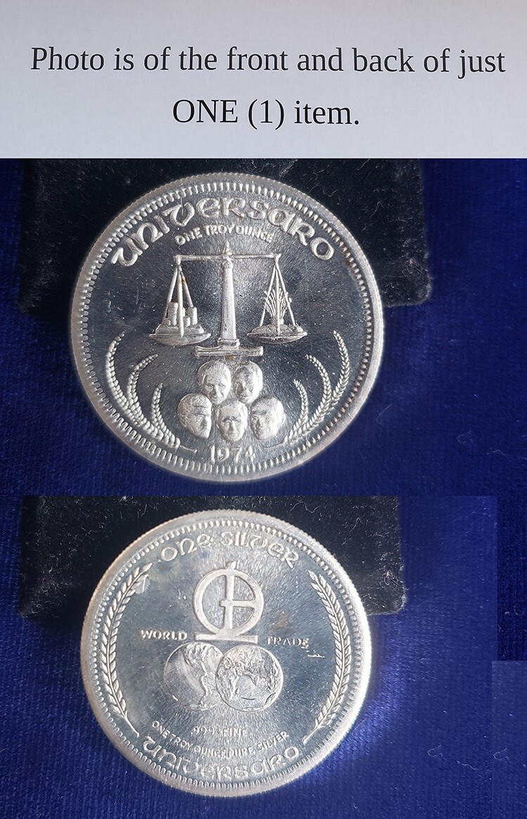 1974 Universaro World Trade 1 Troy oz .999 Fine Silver Round