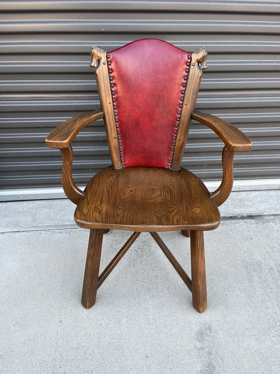 RARE Vintage Viking Oak Furniture Co Arm Chair by Romweber Horse