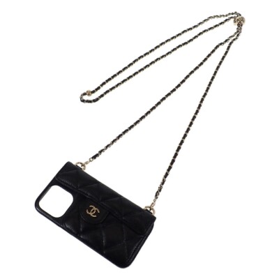 CHANEL iPhone13/13 Pro Case Caviar Skin Matelasse Black Woman's