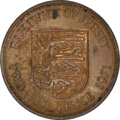 Jersey 2 New Pence Coin | Queen Elizabeth II | Shield | 1971