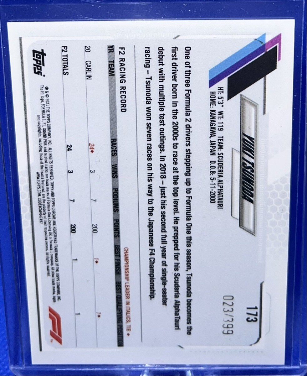 2021 Topps Chrome Formula 1 YUKI TSUNODA #173 RC Purple /399