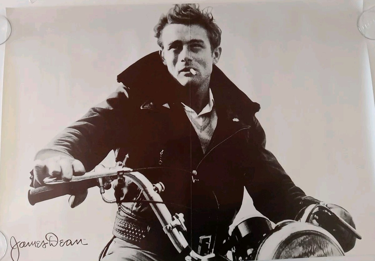 James Dean Motorcycle Poster Vintage Hollywood Rebel Icon Black