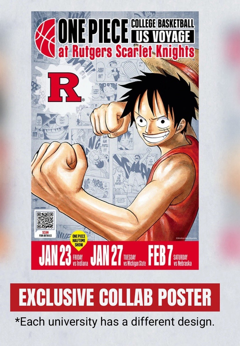 🔥🏀One Piece Monkey.D.Luffy US College Basketball Rutgers Poster