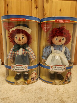 2004 Brass Key Raggedy Ann and Andy Porcelain Dolls In Original
