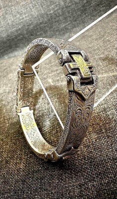 Konstantino Mens Hinged Cuff Wide Bracelet Sterling Silver 18K