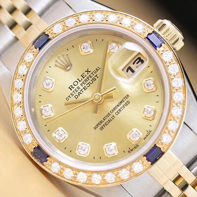 ROLEX LADIES DATEJUST 79173 CHAMPAGNE DIAL 18K GOLD STEEL DIAMOND