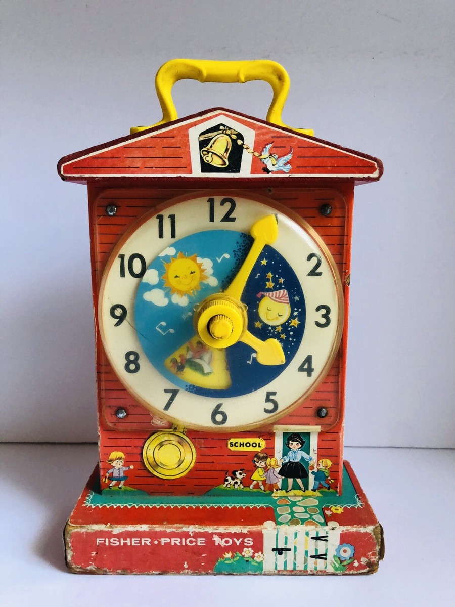 FISHER PRICE: Music Box Teaching Clock, Vintage toy, Rare