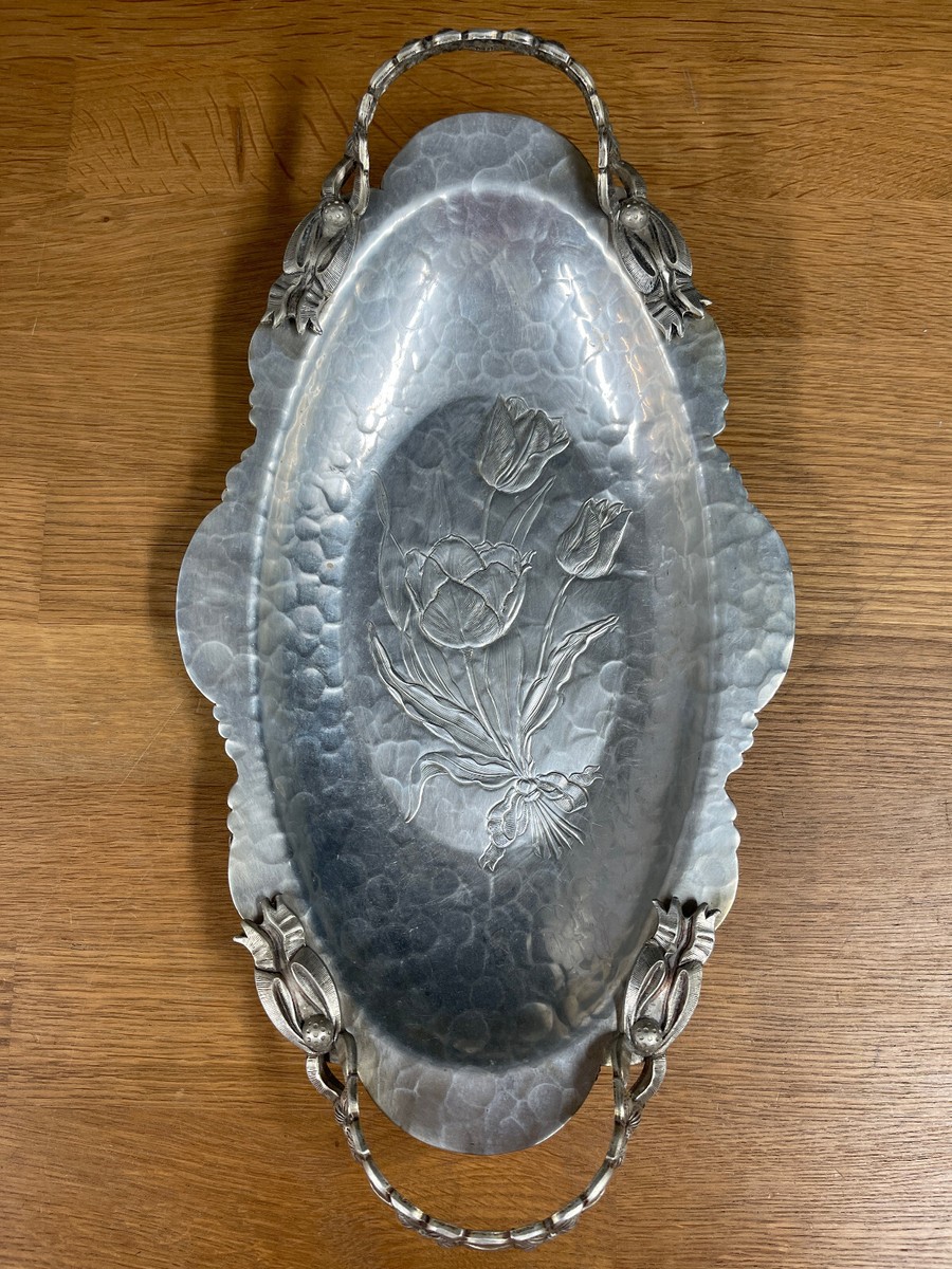 Vintage Hand Wrought Hammered Aluminum Tray Tulip Rodney Kent