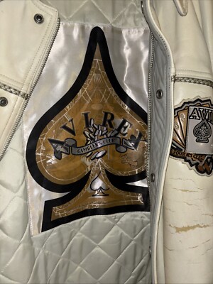 90s AVIREX KING CASINO All Leather Stadium Jacket Leather Cards