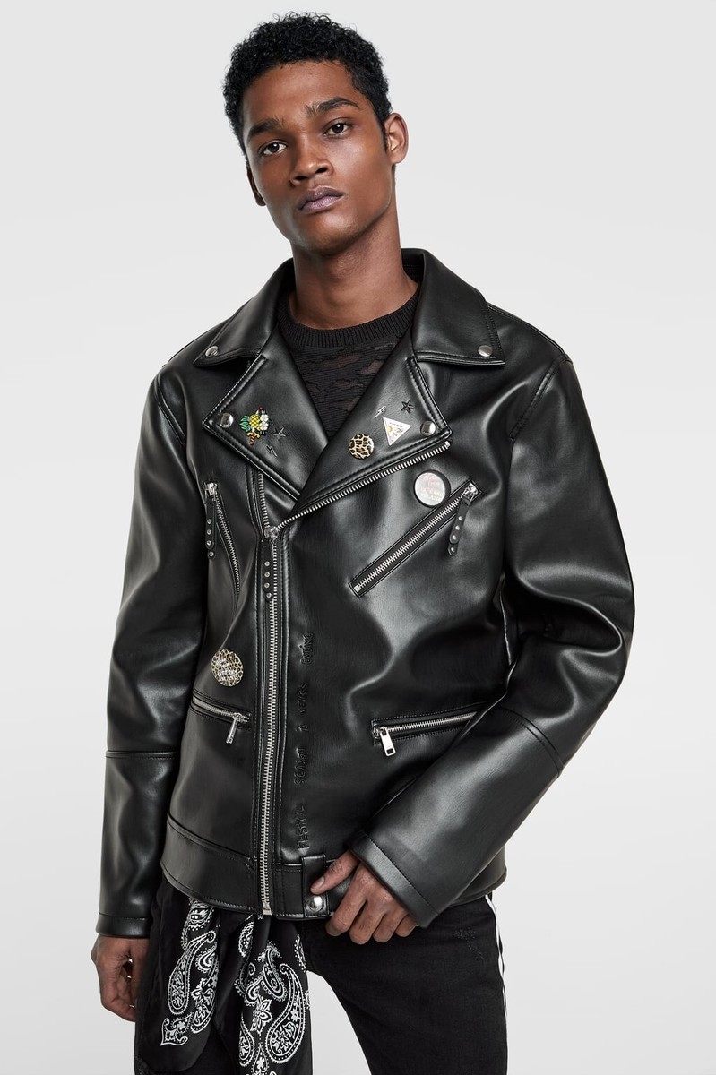 Zara Men Biker Jacket With Pins Black 1966/401 Size M NWT | eBay
