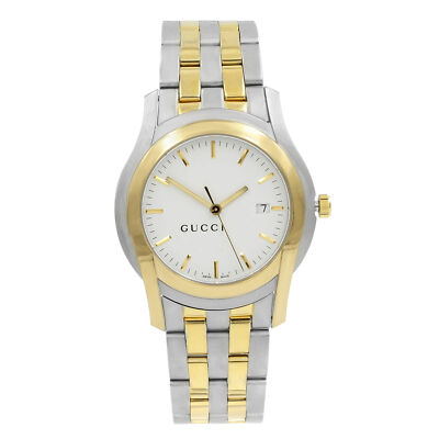 Gucci 5500 XL Two Tone Steel White Sticks Dial Quartz Mens Watch