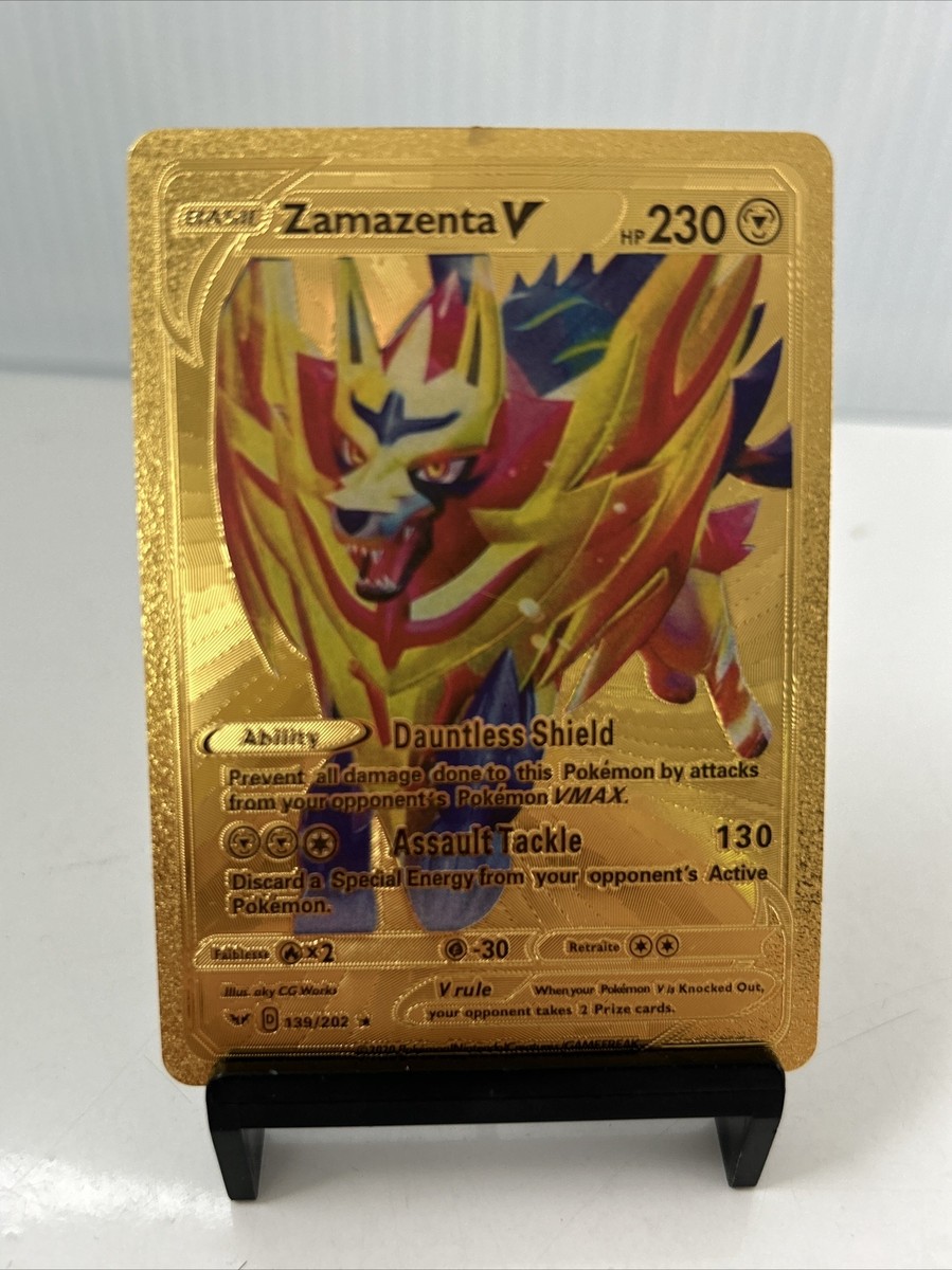 Zamazenta V Metal Gold Foil Pokemon Card Fan Art Display Card