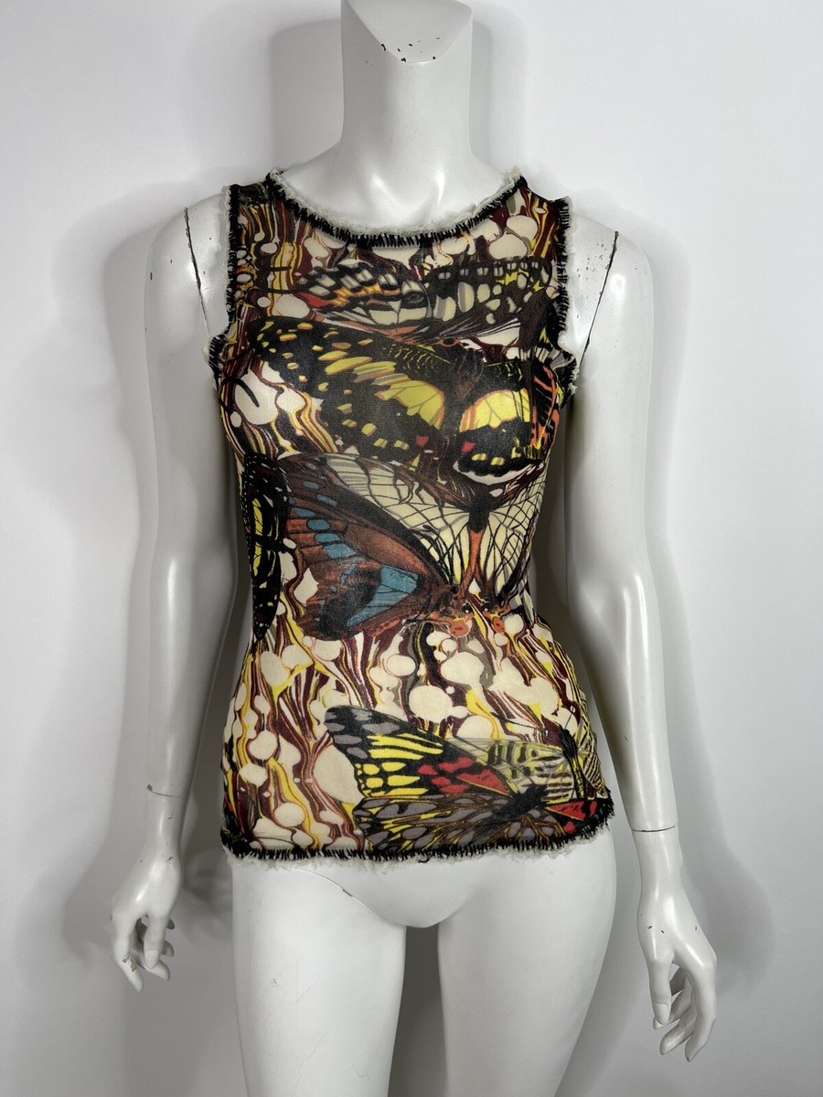 Vtg JEAN PAUL GAULTIER BUTTERFLY PRINT MESH TOP M | eBay