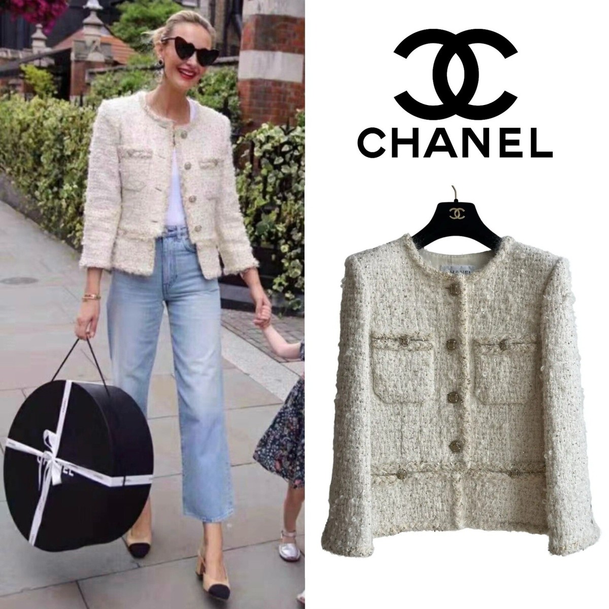 NWT Chanel 19A Egypt Metier d'Art Ivory Ecru Gold Fantasy Tweed