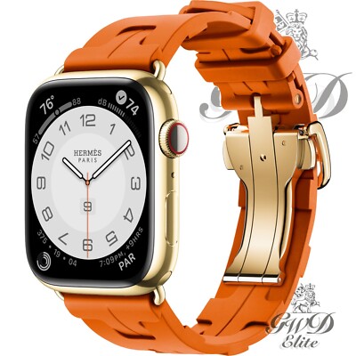 Hermes Apple Watch Series 9 18k Gold Plated with Orange Deployment