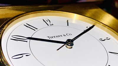 TIFFANY & CO SWISS Made BRASS DESK, MANTLE CLOCK RETRO 1989 50th