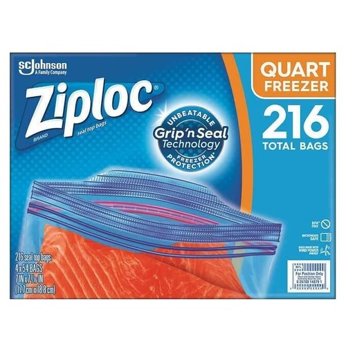 Ziploc Freezer Bags **216**Storage Pack Heavy Duty Quart Ziplock