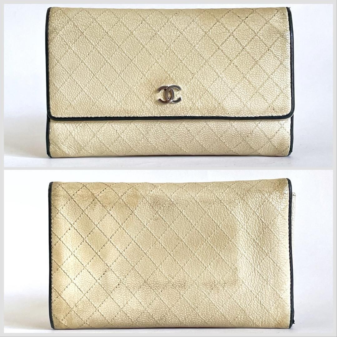 Vintage Chanel Bicolore Caviar Leather Long Wallet w/CoCo Mark