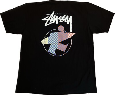 Vintage Stussy T-shirt Surfman Checker Tee Black Men's Large Surf