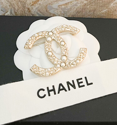 Chanel Large CC Gold Pearl Brooch | eBay