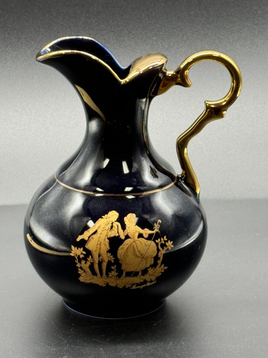 Vintage PORCELAIN PITCHER LIMOGES CASTEL FRANCE 22K GOLD COURTSHIP