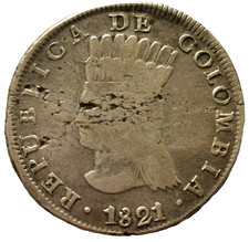 外国銀貨 コロンビア 8R銀貨 1821年Ba JF 外国銀貨 コロンビア 8R銀貨