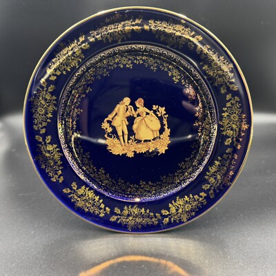 Limoges 22k Castel Cobalt Blue and Gold 7” Decorative Porcelain