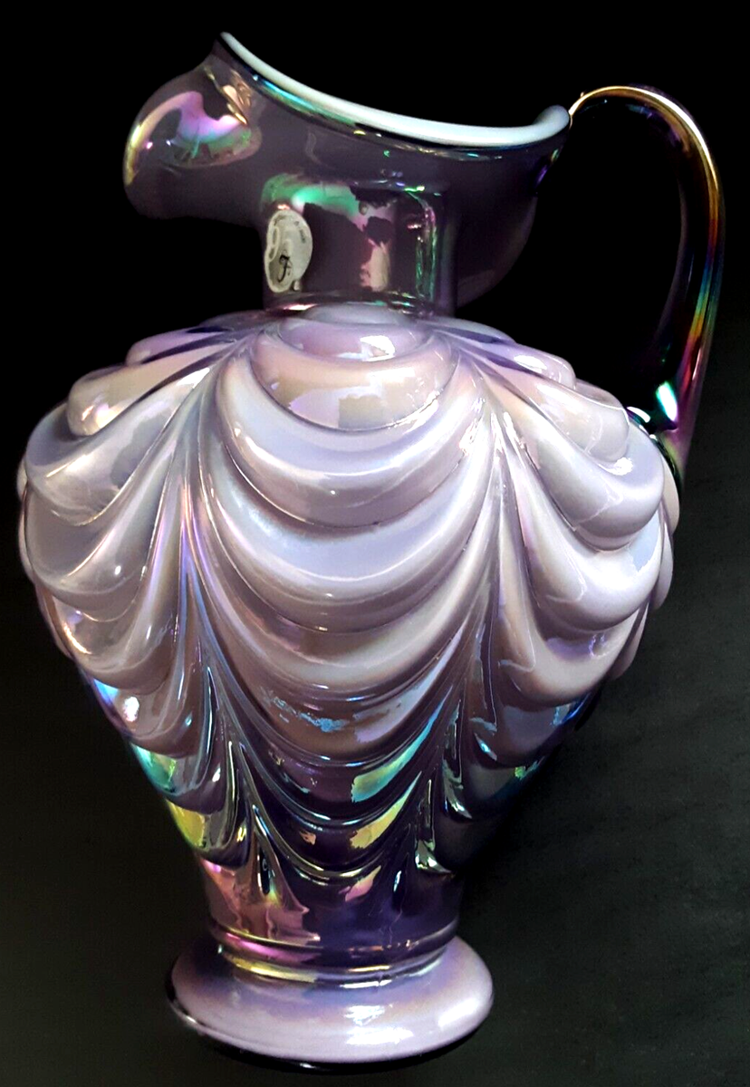 Fenton 95th Anniversary Lilac Lavender Iridescent Drapery Pitcher