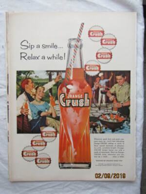 1959 Vintage Original Magazine Ad ORANGE CRUSH Soda Sip A Smile