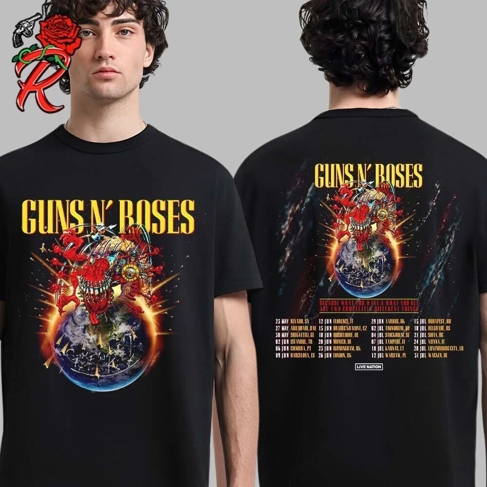 Official Guns N Roses 2025 European And Middle East Tour T-Shirt