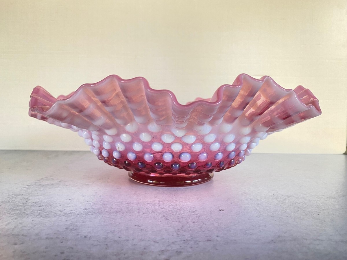 ビンテージ ピンク ガラスボウル ダブルフリル フェントン Vintage