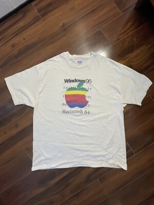 VTG 90s Apple Macintosh Mac 84 Windows 95 SS T-Shirt Xxl Rare