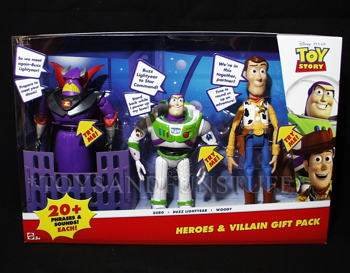 TALKING Toy Story HEROES VILLAIN GIFT 3-PACK FIGURES Woody ZURG