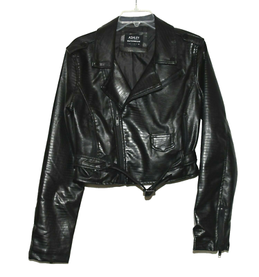 Ashley by 26 International Black Reptile Faux Leather Womens Moto