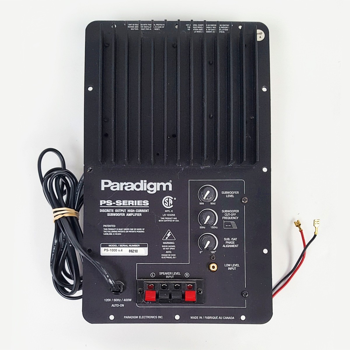 Paradigm PS Series PS1000 v4 Subwoofer Amplifier – PLATE ONLY