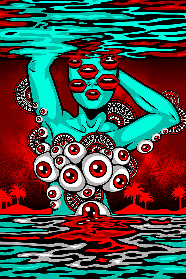 Trippy Psychedelic Abstract Girl Silk Print Painting Wall Art