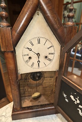 Antique New Haven Co. 1870's 30 Hour 8 Day Mahogany Steeple Mantel