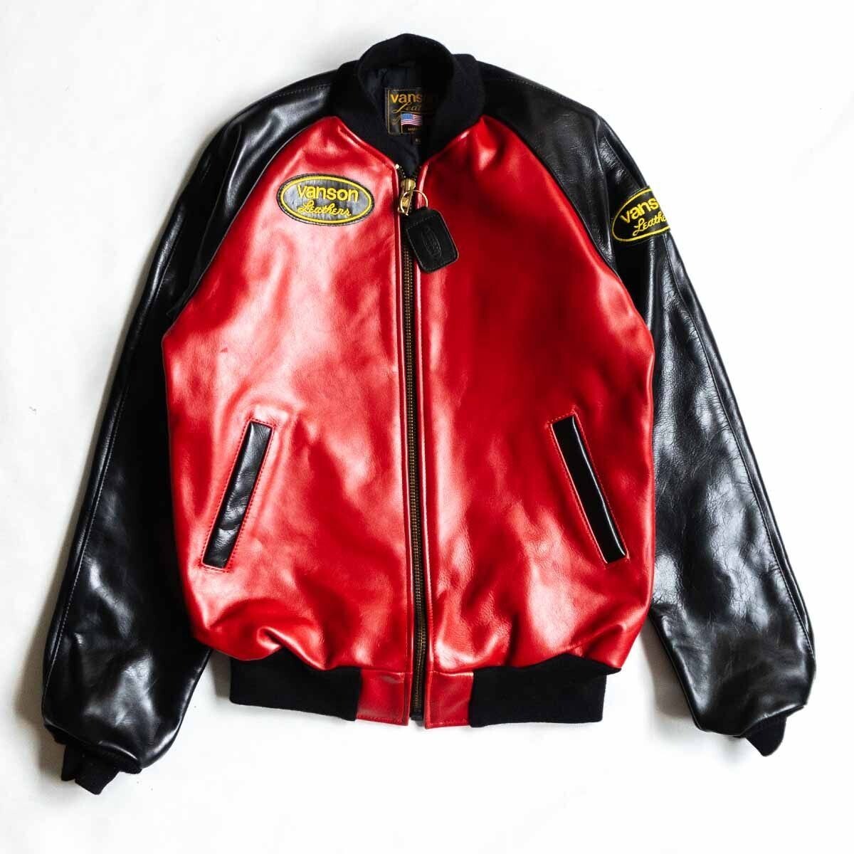 VANSON TJV All Leather Stadium Jacket Men's Size 40 Red Black Used
