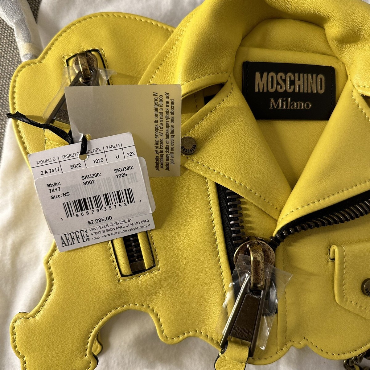 Moschino Yellow Moto Biker Jacket Clutch/Shoulder Bag. Leather