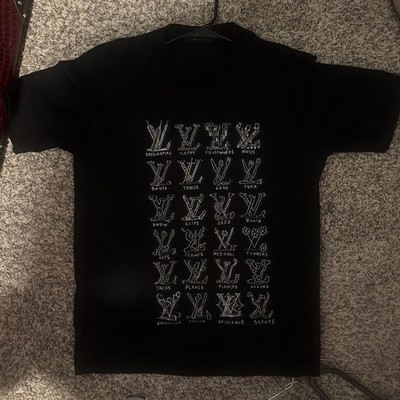 LOUIS VUITTONx Virgil Abloh Cartoon LV logo T-shirt cotton Black