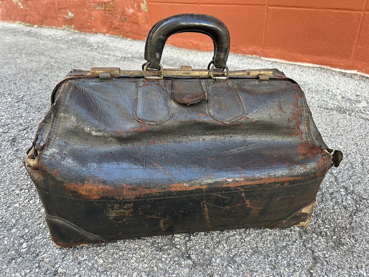 Antique Doctor Medical tool Bag tote Leather Cowhide vintage