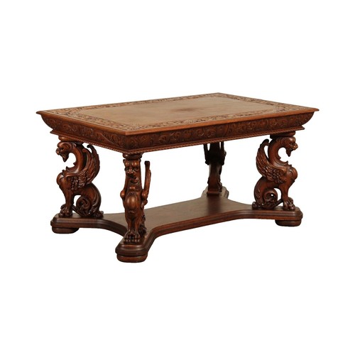 RJ Horner Anti Renaissance Revival Griffin Carved Oak Writing Desk