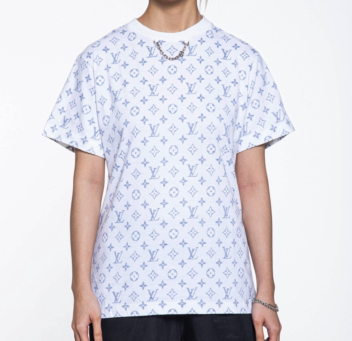 LOUIS VUITTON White Navy LV Monogram Escale Printed T-Shirt Small