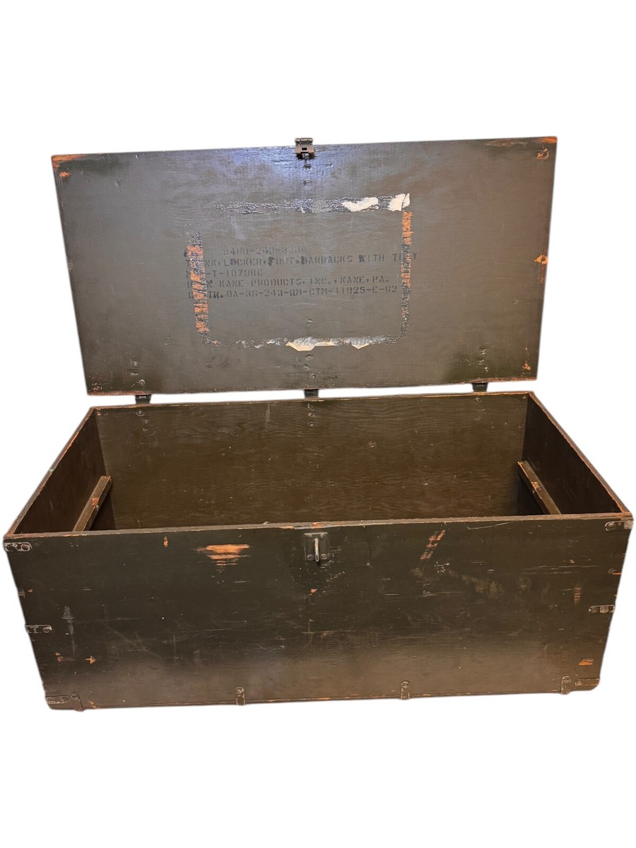 1962 Vietnam Era Military FOOT LOCKER Wood Trunk chest storage