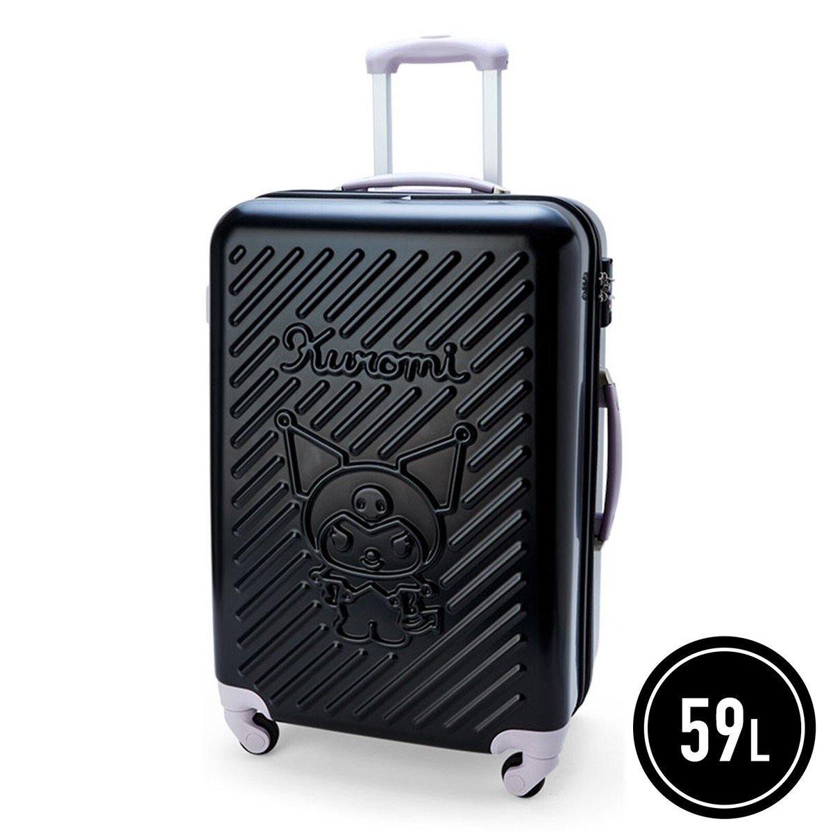 Sanrio Kuromi Suitcase 59L Dial Lock Black Purple Embossing Travel
