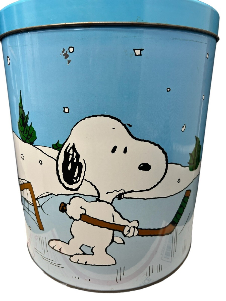 Peanuts Charlie Brown Snoopy Woodstock Hockey Popcorn Tin Trash