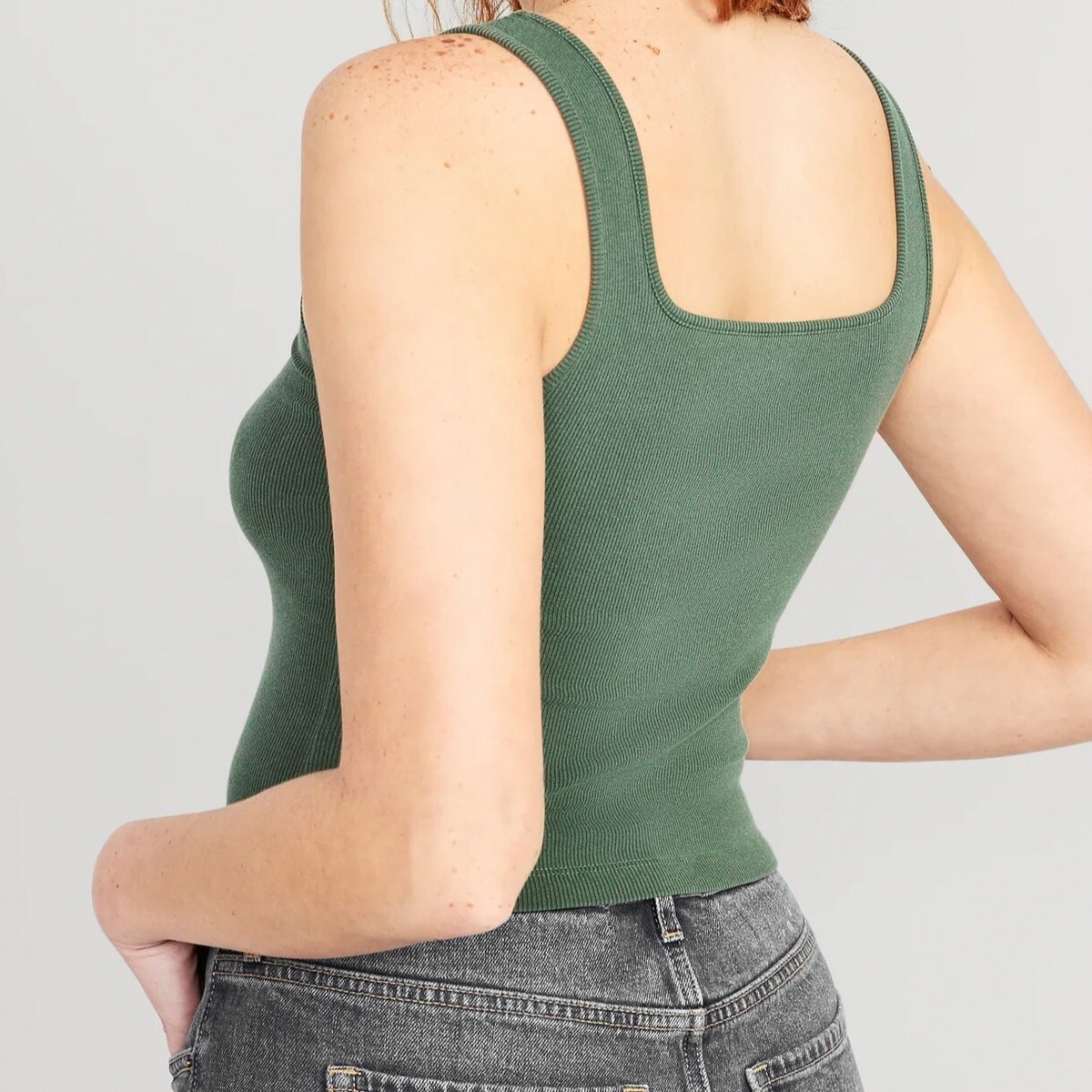 Old Navy Women Cropped Square-Neck Rib-Knit Tank Top Acid Wash