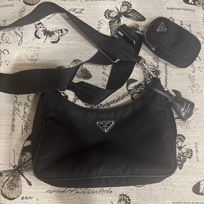 AUTHENTIC PRADA MILANO TESSUTO SAFFIAN BLACK CROSSBODY BAG PURSE