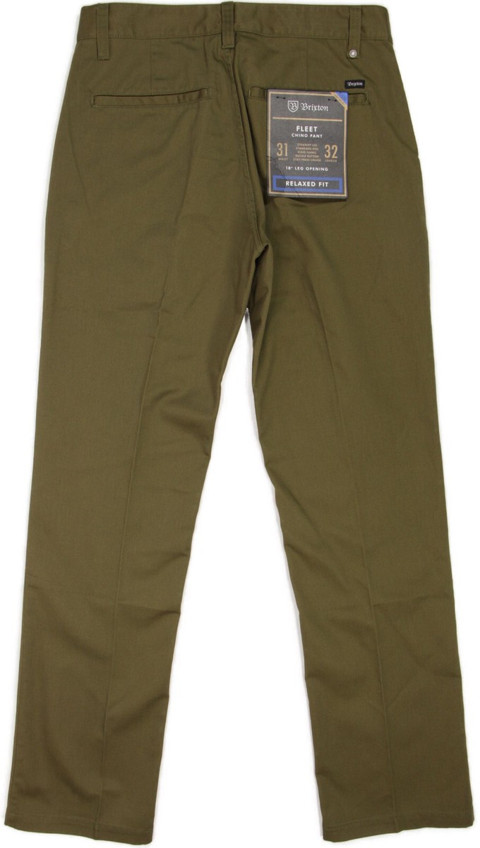 BRIXTON Fleet Relaxed Chino Pants - 31 x32- NEW-Olive Green surf